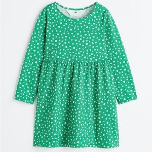 H&M Long Sleeve Green Cotton Floral Jersey Dress Size 2T